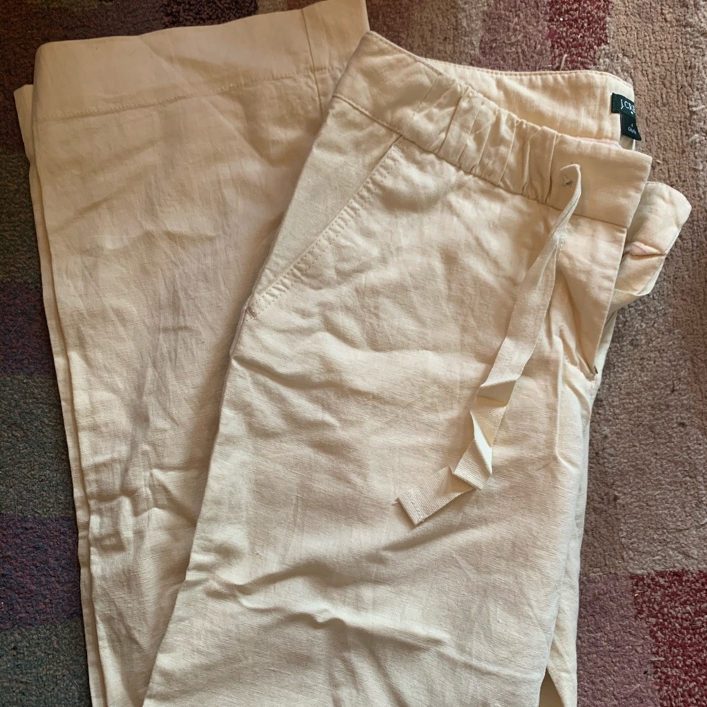 Pale yellow linen j crew pants